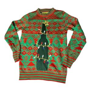 Tipsy Elves Bottle Opener Ugly Christmas Sweater Red and Green Ribbed Knit